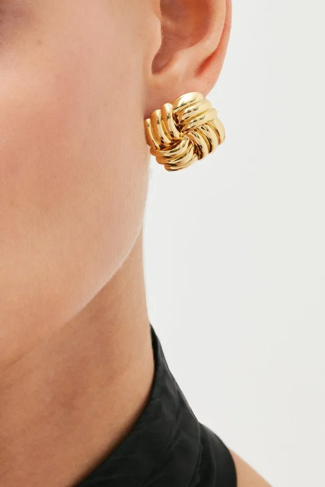 Jewellery Women Karen Millen Gold Plated Quilted Stud Earrings Gold