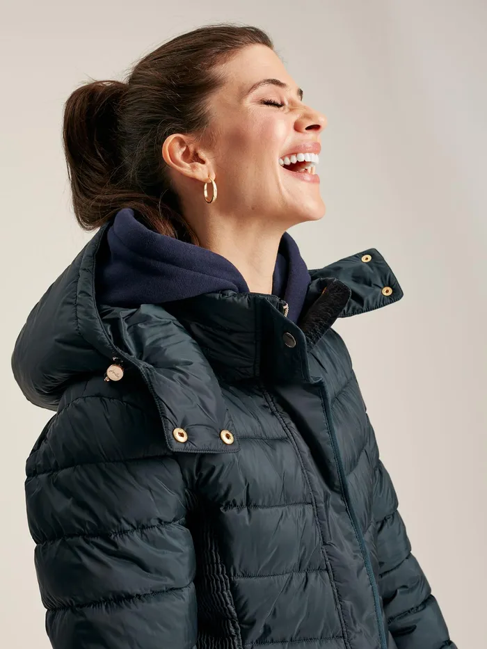 Joules Coats and Jackets Navy Blue Showerproof Long Padded Coat With Hood 8211 Women