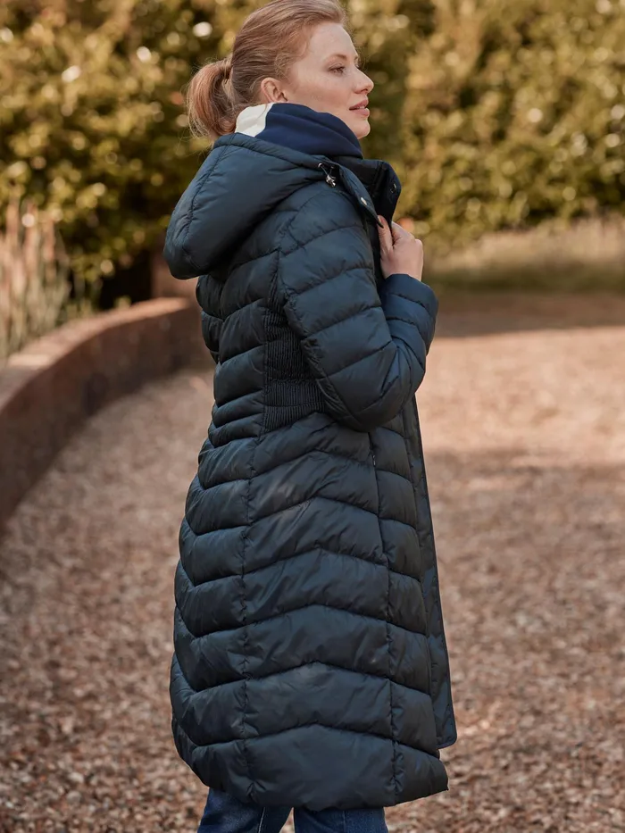 Joules Coats and Jackets Navy Blue Showerproof Long Padded Coat With Hood 8211 Women