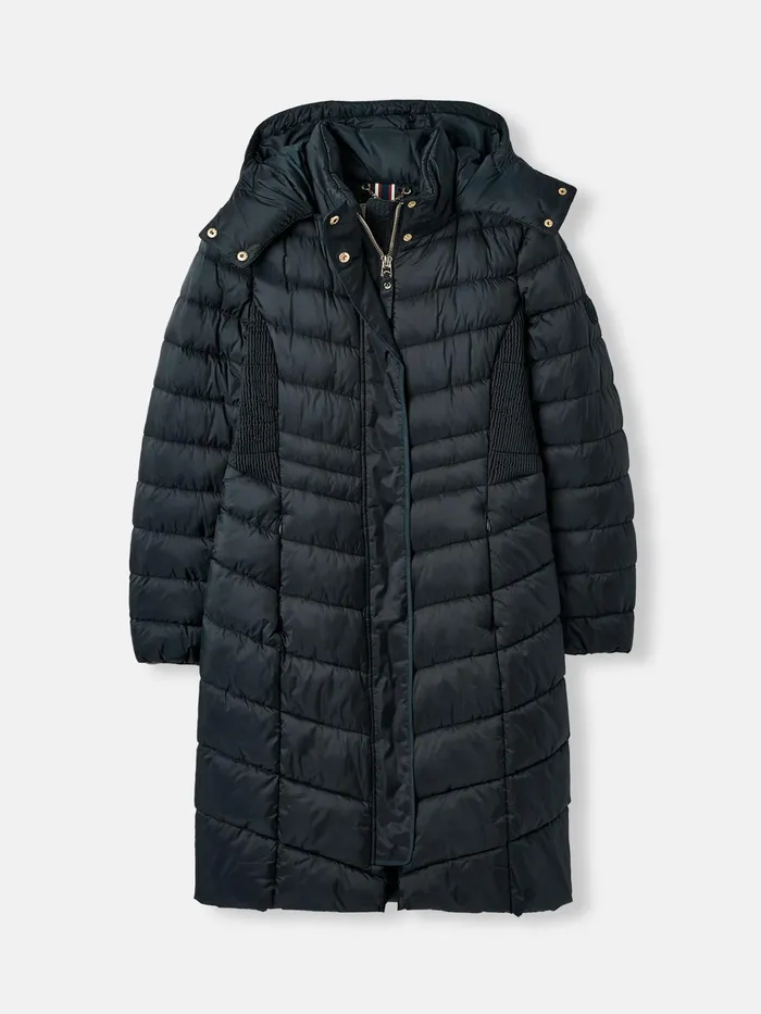 Joules Coats and Jackets Navy Blue Showerproof Long Padded Coat With Hood 8211 Women