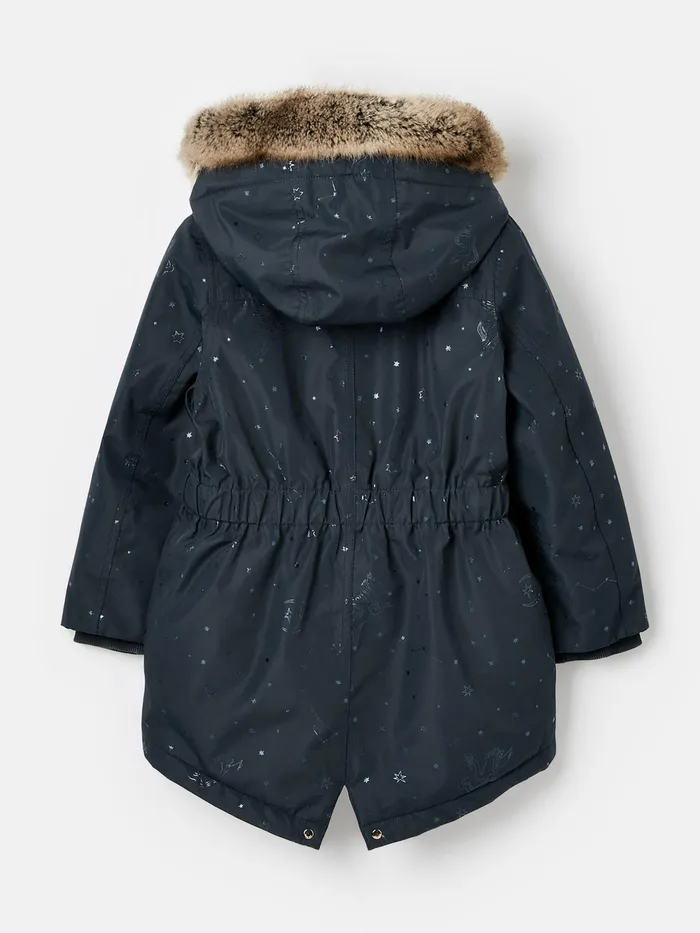 Joules Coats and Jackets Navy Printed Waterproof Parka Coat 8211 Girls