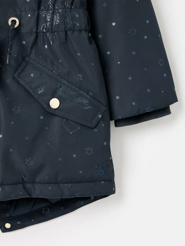 Joules Coats and Jackets Navy Printed Waterproof Parka Coat 8211 Girls