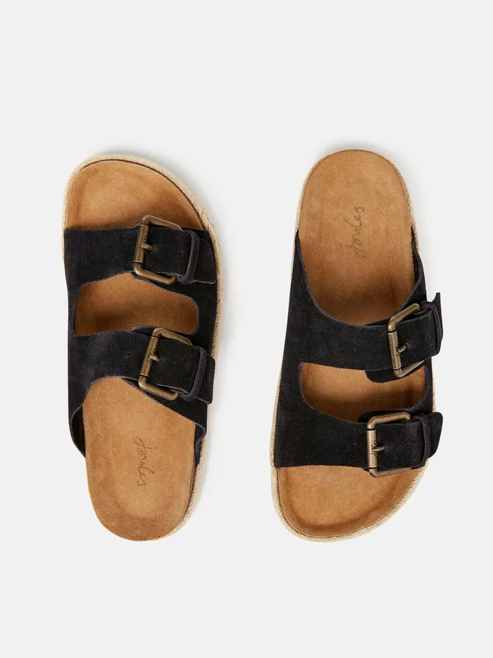 Joules Sandals Navy Blue Suede Espadrille Buckle Sliders 8211 Women