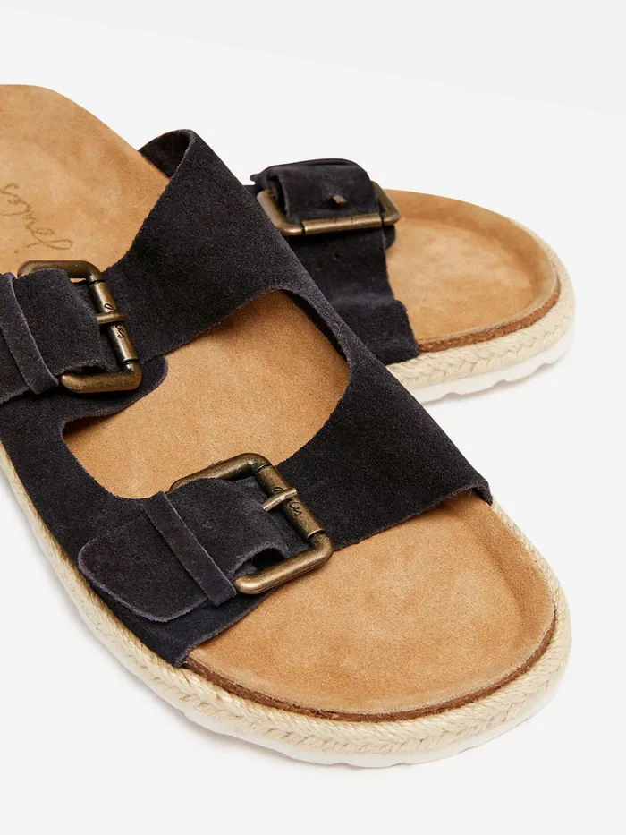 Joules Sandals Navy Blue Suede Espadrille Buckle Sliders 8211 Women