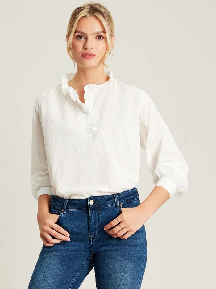 Joules Shirts and Blouses White Cotton Ruffle Blouse 8211 Women