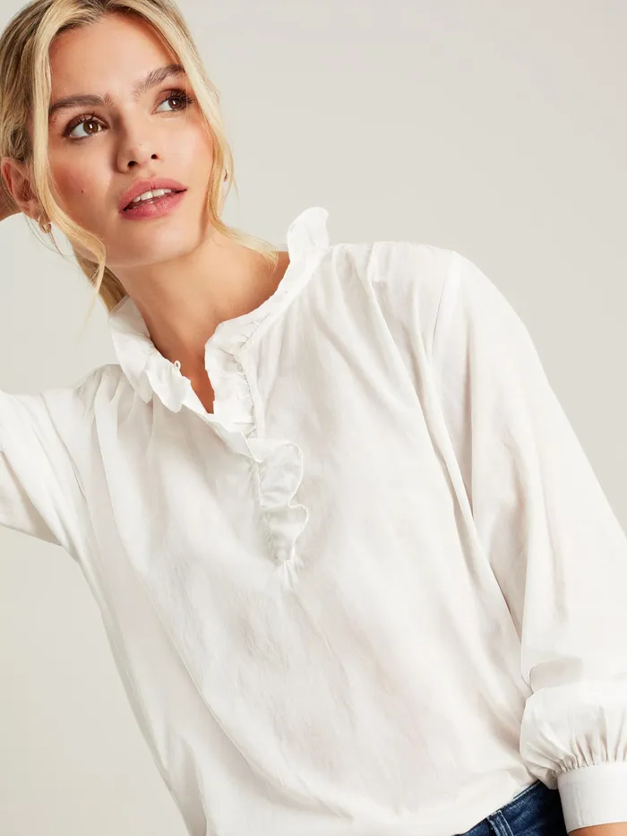 Joules Shirts and Blouses White Cotton Ruffle Blouse 8211 Women