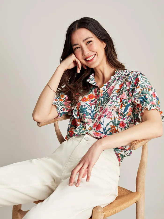 Joules Shirts and Blouses White Half Placket Frill Blouse 8211 Women