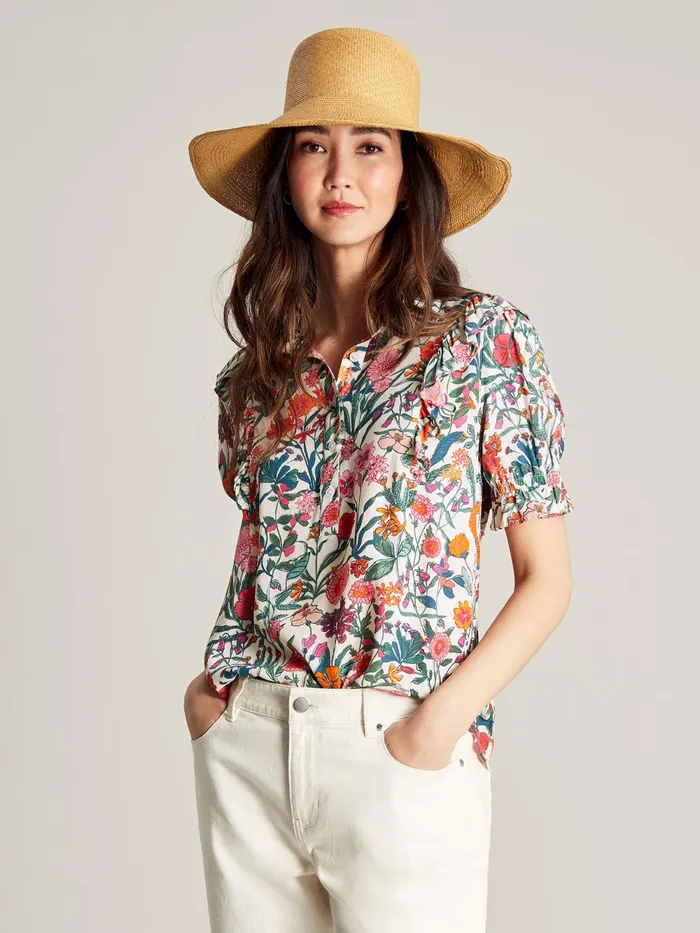 Joules Shirts and Blouses White Half Placket Frill Blouse 8211 Women