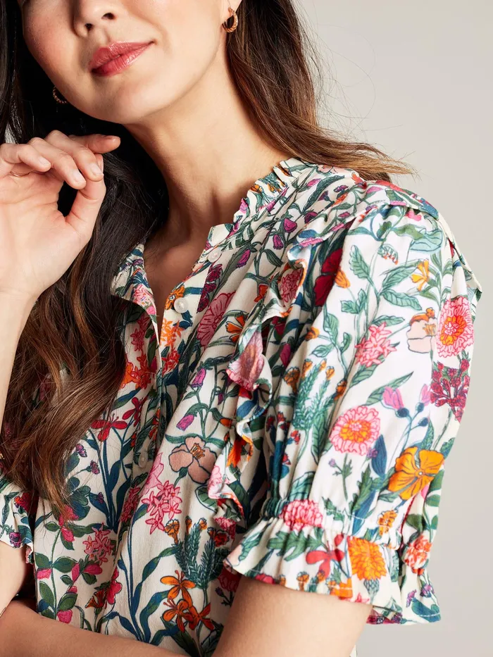 Joules Shirts and Blouses White Half Placket Frill Blouse 8211 Women