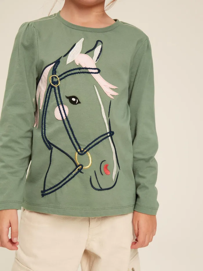 Joules Tops and Tshirts Green Embroidered Horse Top 8211 Girls