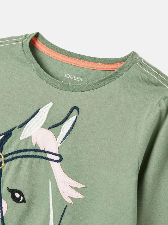 Joules Tops and Tshirts Green Embroidered Horse Top 8211 Girls