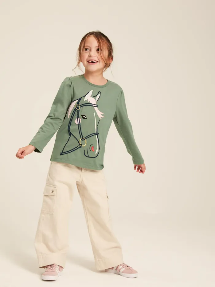 Joules Tops and Tshirts Green Embroidered Horse Top 8211 Girls