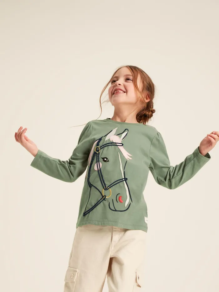 Joules Tops and Tshirts Green Embroidered Horse Top 8211 Girls