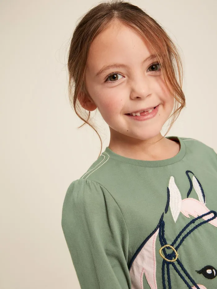 Joules Tops and Tshirts Green Embroidered Horse Top 8211 Girls