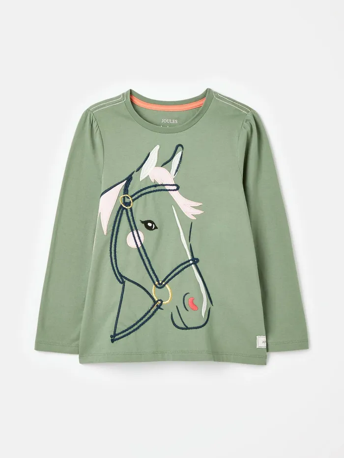 Joules Tops and Tshirts Green Embroidered Horse Top 8211 Girls
