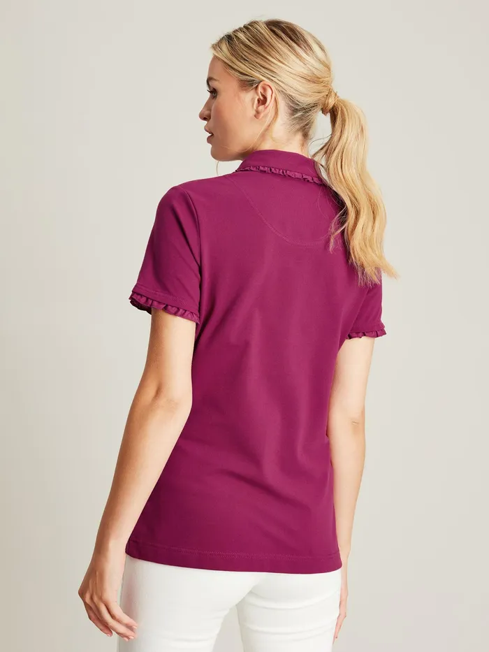 Joules Tops Burgundy Red Short Sleeve Frill Collared Polo Shirt 8211 Women