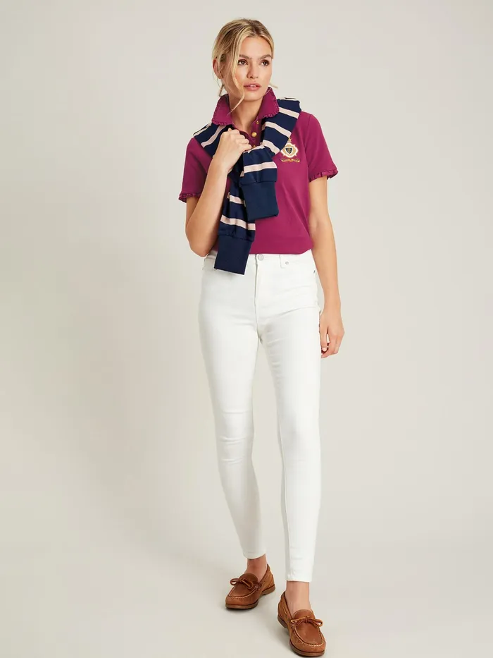 Joules Tops Burgundy Red Short Sleeve Frill Collared Polo Shirt 8211 Women