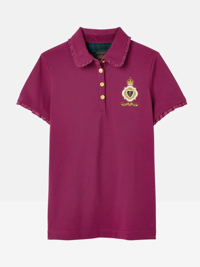 Joules Tops Burgundy Red Short Sleeve Frill Collared Polo Shirt 8211 Women