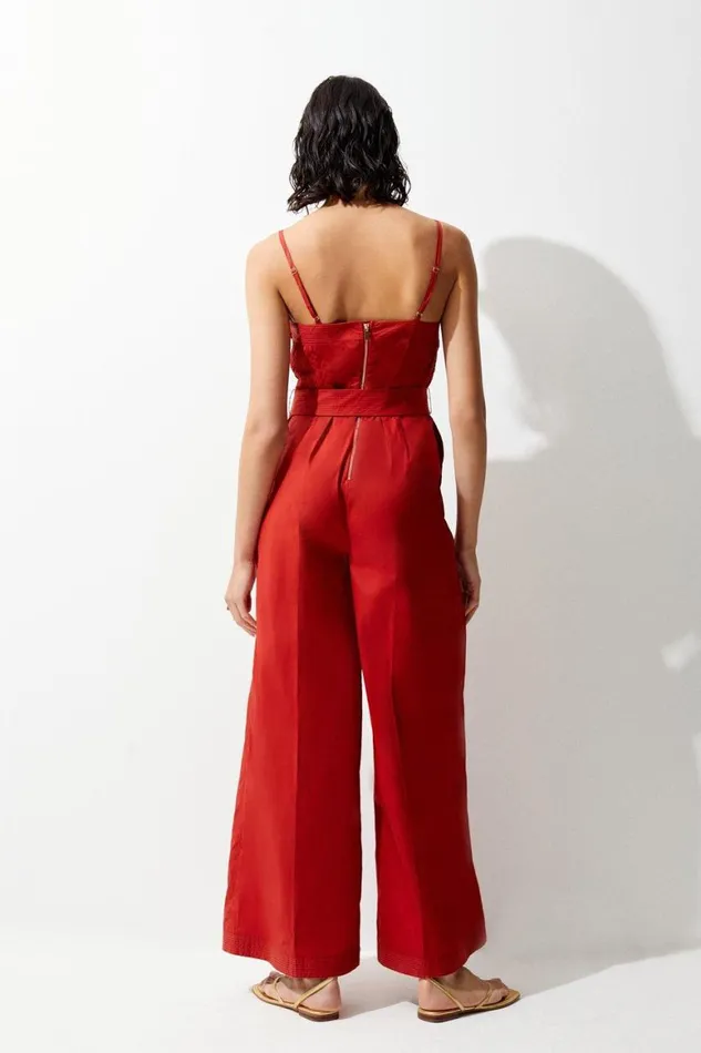 Jumpsuits Women Karen Millen Cotton Top Stitch Pleated Jumpsuit Rust