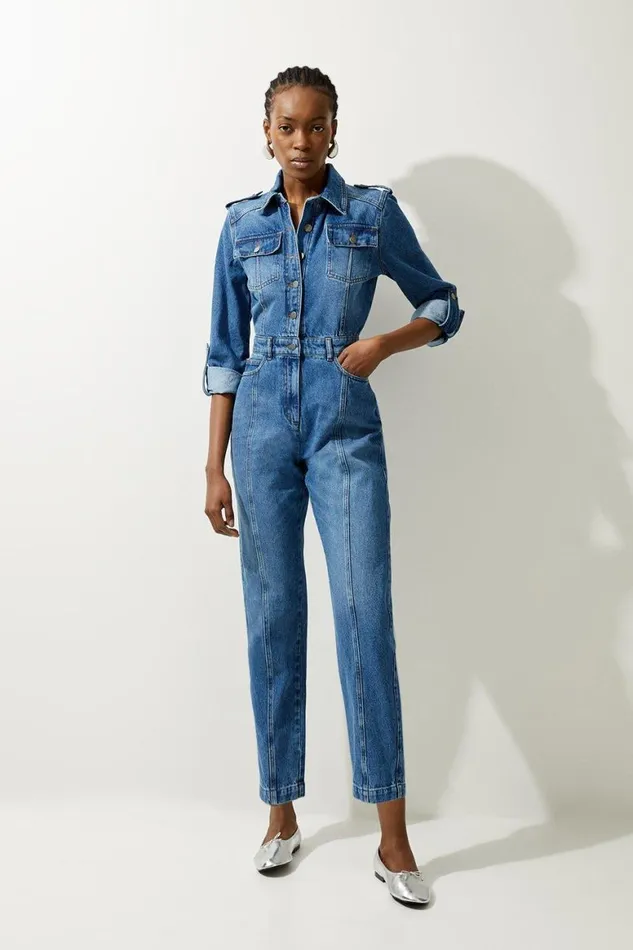 Jumpsuits Women Karen Millen Denim Boiler Jumpsuit Mid Blue