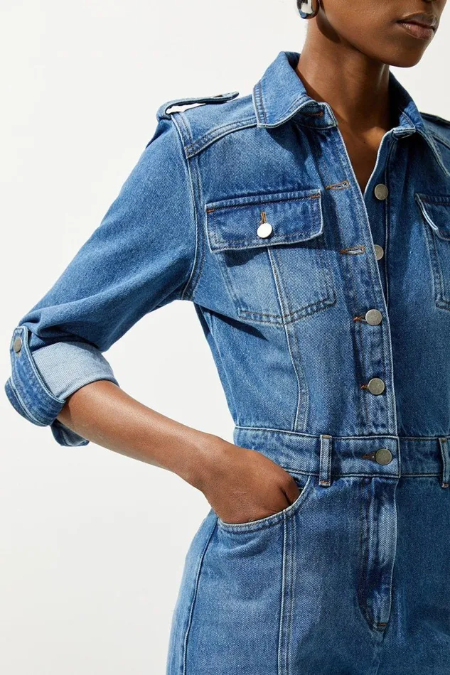 Jumpsuits Women Karen Millen Denim Boiler Jumpsuit Mid Blue