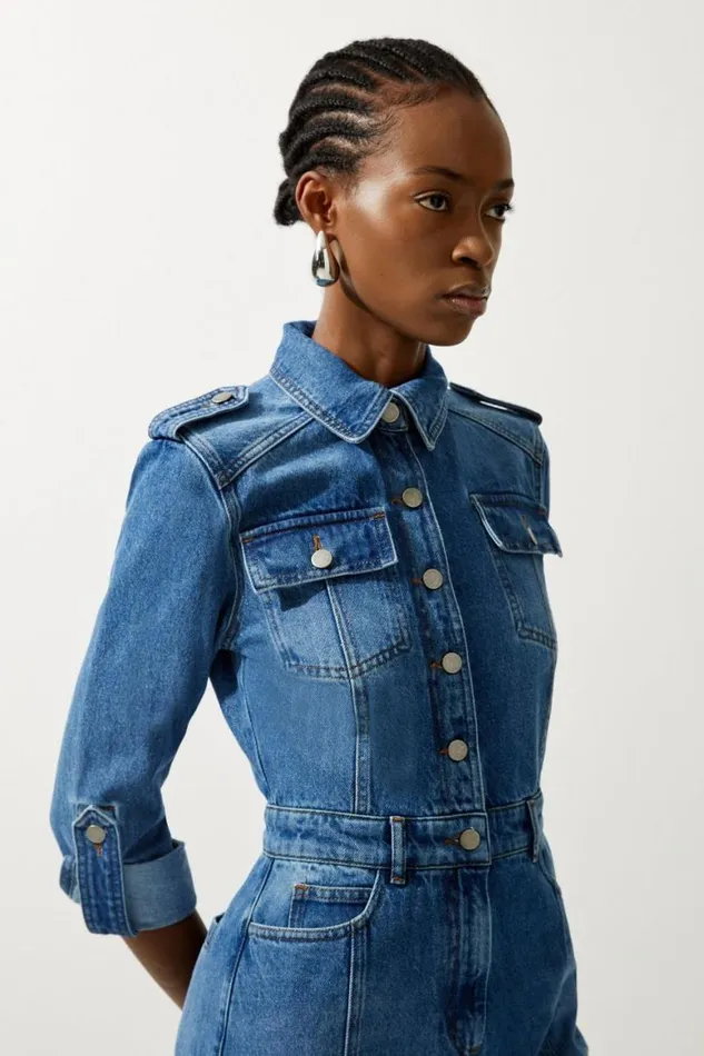 Jumpsuits Women Karen Millen Denim Boiler Jumpsuit Mid Blue