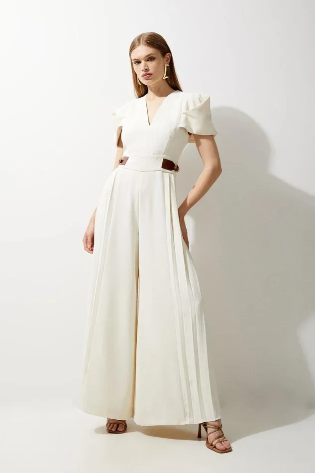 Jumpsuits Women Karen Millen Soft Tailored Crepe Tab Detail Pleated Jumpsuit Ivory Jumpsuits Women Karen Millen Soft Tailored Crepe Tab Detail Pleated Jumpsuit Ivory