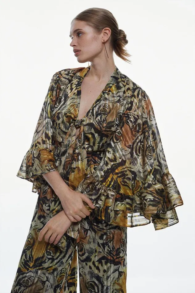 Jumpsuits Women Karen Millen Tiger Printed Drama Kimono Woven Jumpsuit Animal