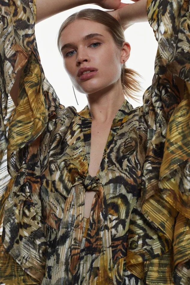 Jumpsuits Women Karen Millen Tiger Printed Drama Kimono Woven Jumpsuit Animal