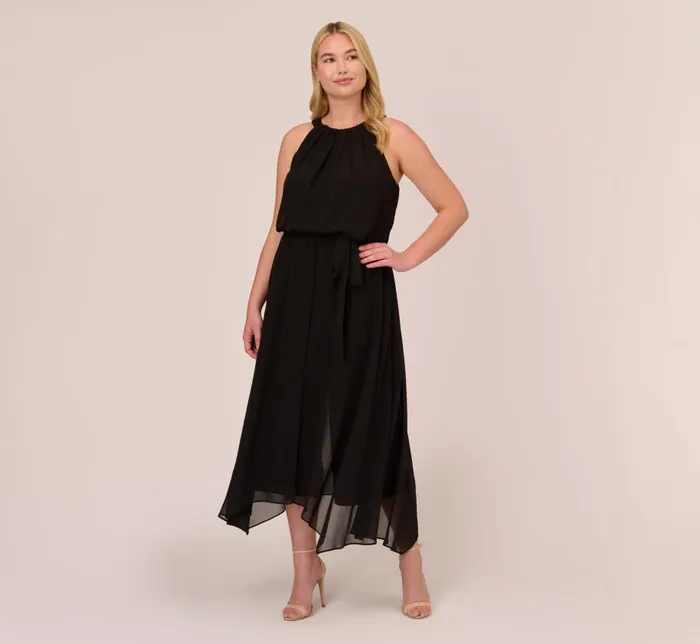 Jumpsuits Womens Adrianna Papell Plus Size Halter Jumpsuit With Chiffon Overlay Skirt In Black
