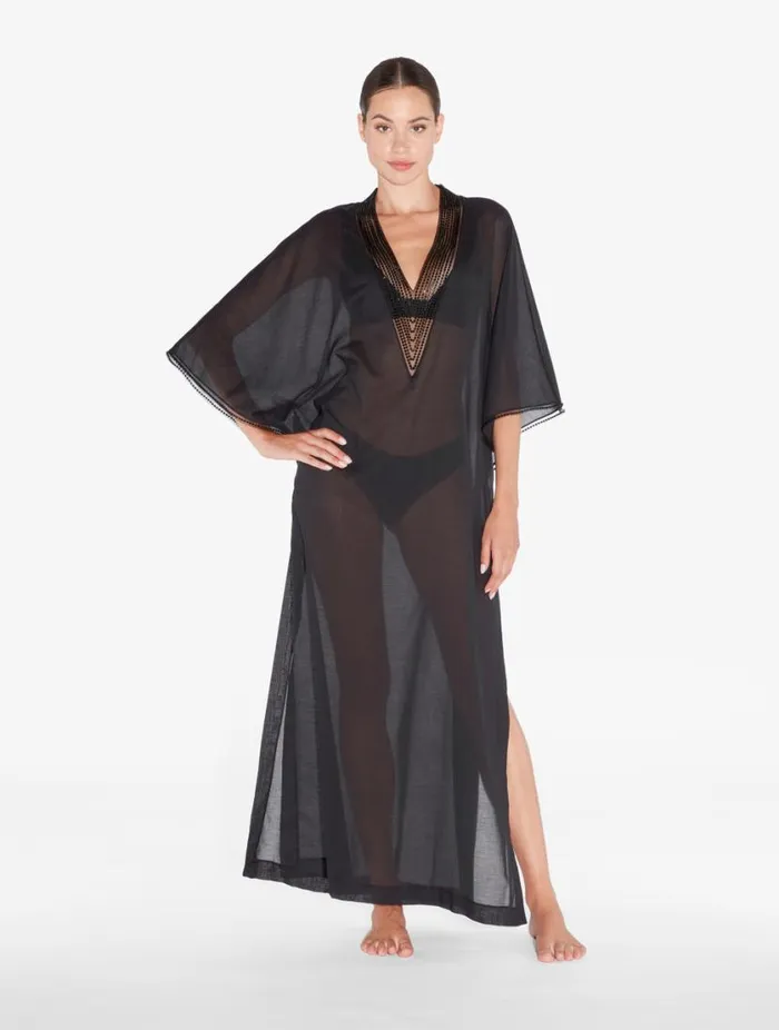 Kaftan In Black With Beading Swim La Perla Beach Coverups