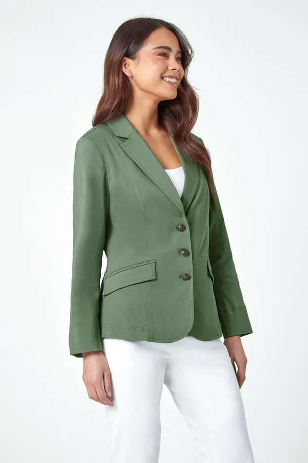 Khaki Petite Premium Stretch Blazer Women Roman Jackets