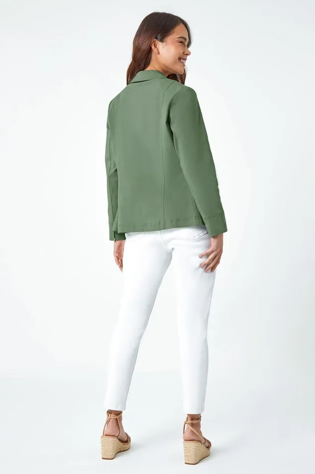 Khaki Petite Premium Stretch Blazer Women Roman Jackets