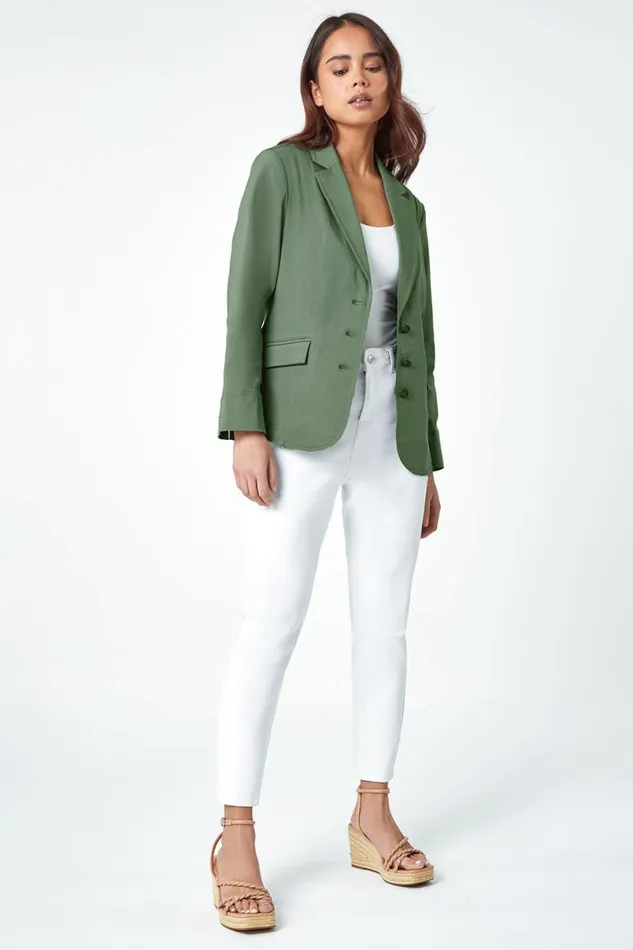 Khaki Petite Premium Stretch Blazer Women Roman Jackets