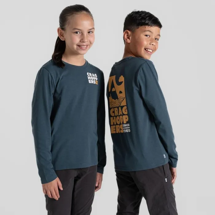 Kids Long Sleeve Craghoppers Kid039s Nosilife Cruz Long Sleeved TShirt Blue Stone