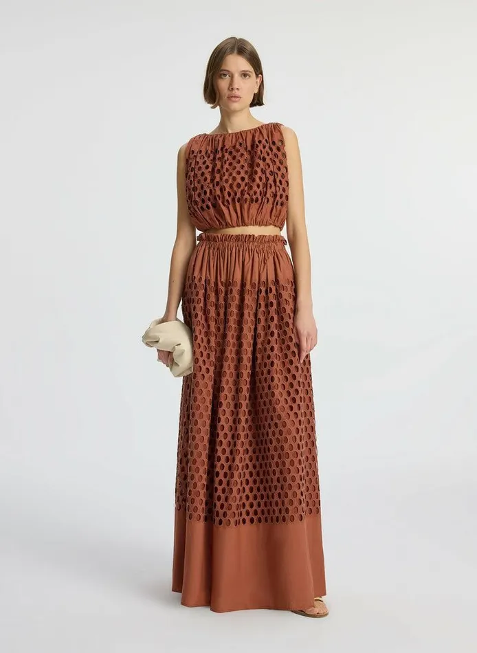Knitwear Women ALC Flora Eyelet Maxi Skirt Sequoia Knitwear Women ALC Flora Eyelet Maxi Skirt Sequoia