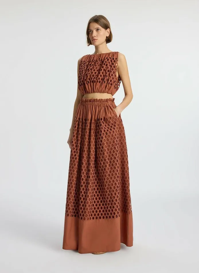 Knitwear Women ALC Flora Eyelet Maxi Skirt Sequoia Knitwear Women ALC Flora Eyelet Maxi Skirt Sequoia