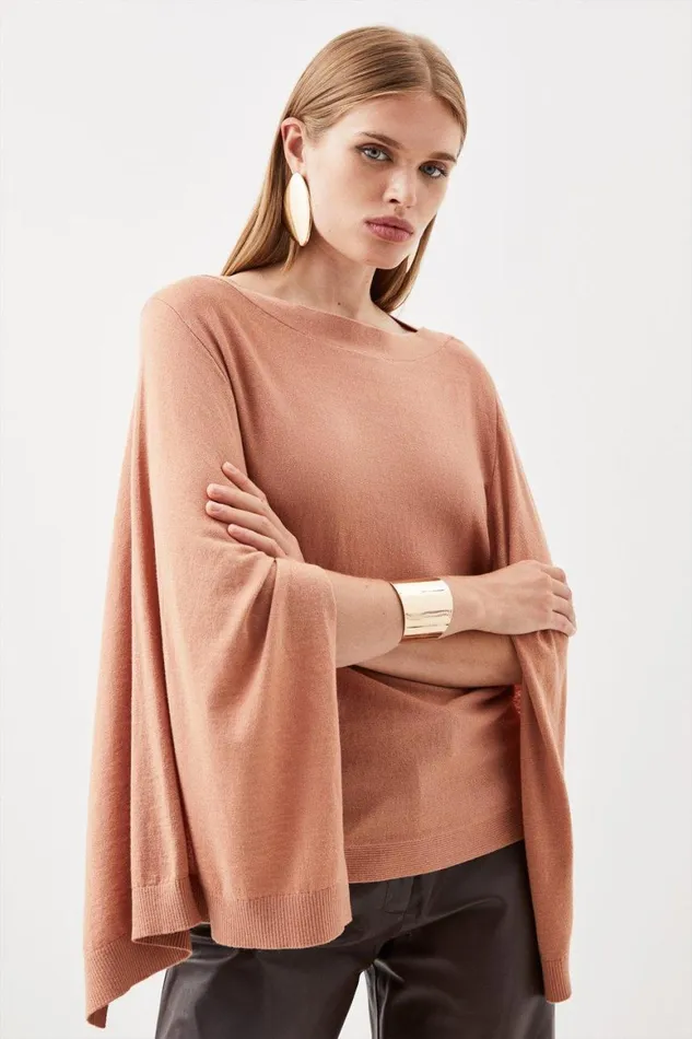 Knitwear Women Karen Millen Cashmere Blend Drama Sleeve Slash Neck Knit Top Camel Knitwear Women Karen Millen Cashmere Blend Drama Sleeve Slash Neck Knit Top Camel