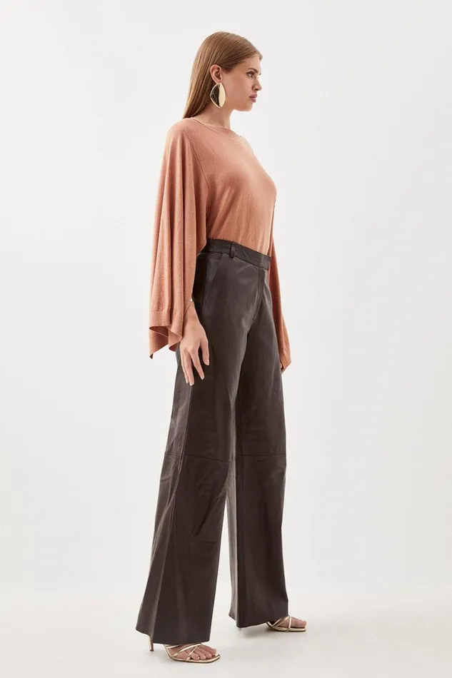 Knitwear Women Karen Millen Cashmere Blend Drama Sleeve Slash Neck Knit Top Camel