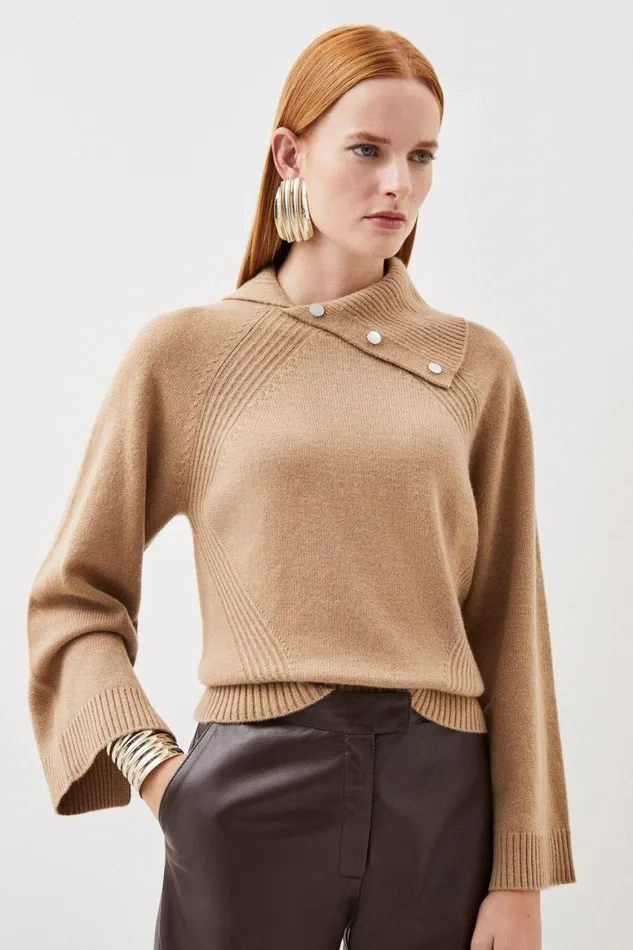 Knitwear Women Karen Millen Envelope Neck Cashmere Knit Jumper Camel