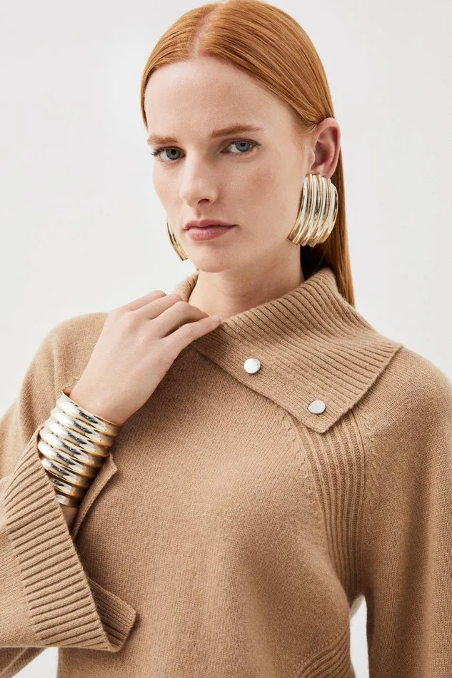 Knitwear Women Karen Millen Envelope Neck Cashmere Knit Jumper Camel