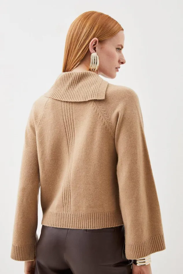 Knitwear Women Karen Millen Envelope Neck Cashmere Knit Jumper Camel