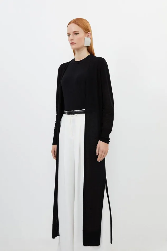 Knitwear Women Karen Millen Lightweight Viscose Blend Summer Knit Edge Cardigan Black Knitwear Women Karen Millen Lightweight Viscose Blend Summer Knit Edge Cardigan Black