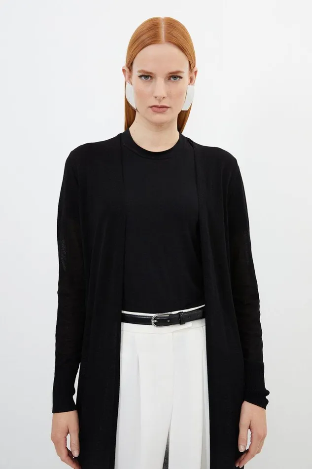 Knitwear Women Karen Millen Lightweight Viscose Blend Summer Knit Edge Cardigan Black