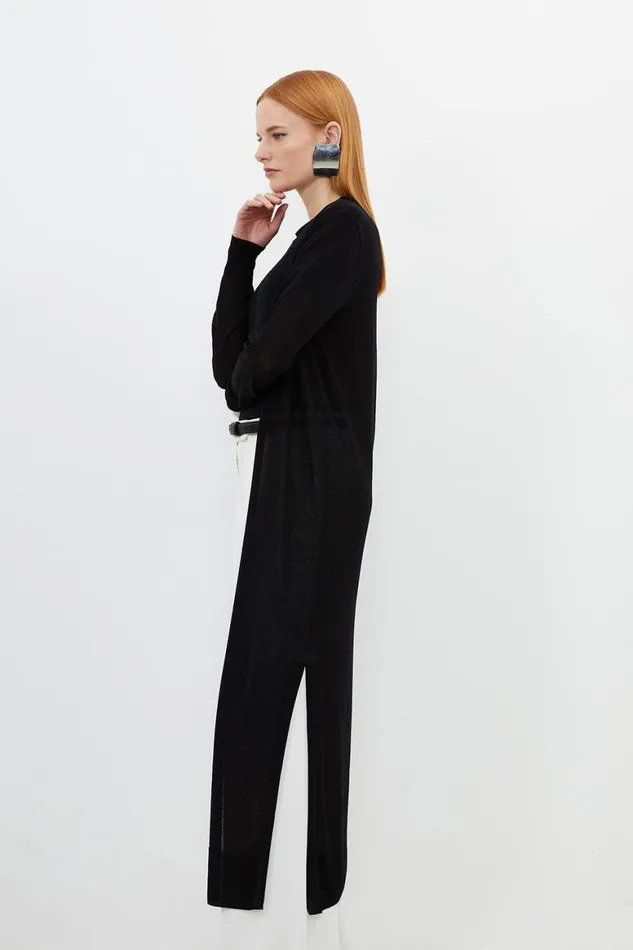 Knitwear Women Karen Millen Lightweight Viscose Blend Summer Knit Edge Cardigan Black
