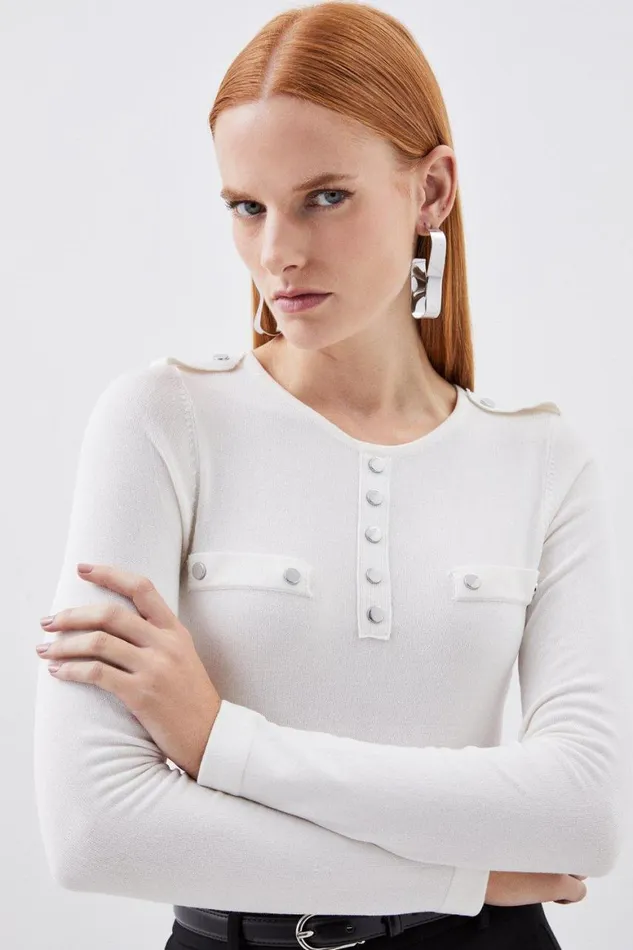 Knitwear Women Karen Millen Viscose Blend Knitted Button Detail Jumper Ivory