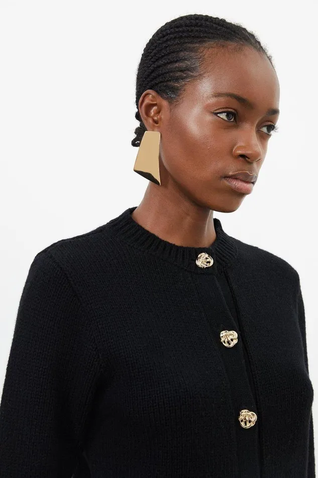 Knitwear Women Karen Millen Wool Blend Gold Button Trim Cardi Black