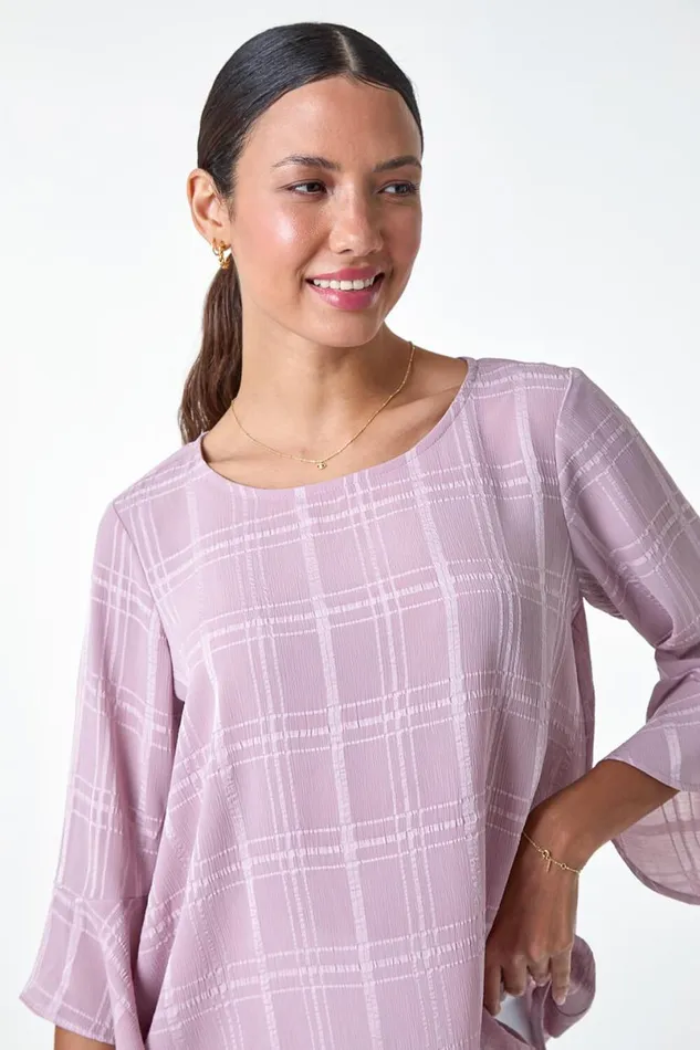 Light Pink Satin Stripe Frill Sleeve Top Women Roman Tops