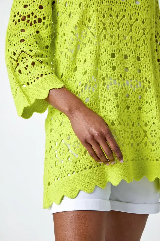 Lime Cotton Crochet Tunic Top Women Roman Tops