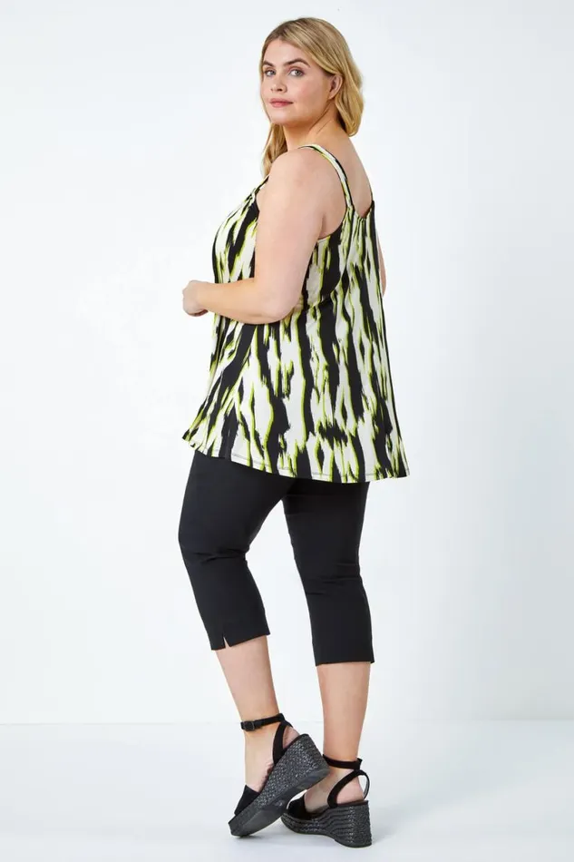 Lime Curve Animal Print Ruched Stretch Top Women Roman Tops